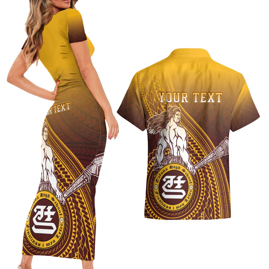 Personalized Tafuna High School Couples Matching Short Sleeve Bodycon Dress and Hawaiian Shirt Polynesian Warrior LT05 - Polynesian Pride