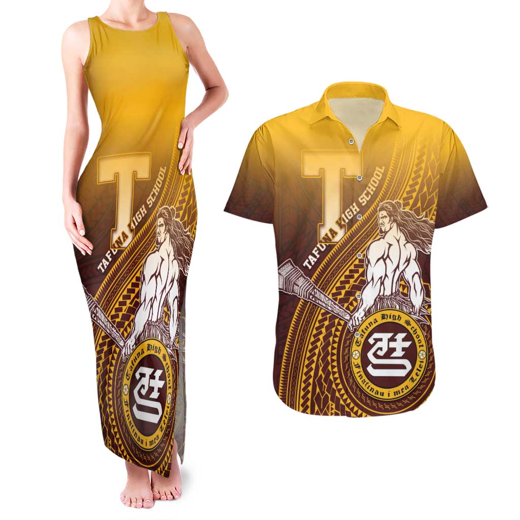 Personalized Tafuna High School Couples Matching Tank Maxi Dress and Hawaiian Shirt Polynesian Warrior
