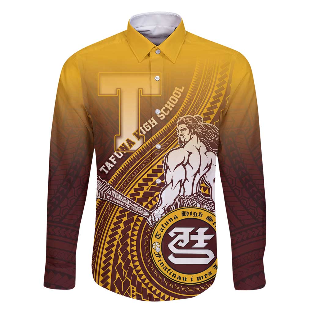 Personalized Tafuna High School Family Matching Mermaid Dress and Hawaiian Shirt Polynesian Warrior LT05 Dad's Shirt - Long Sleeve Maroon - Polynesian Pride