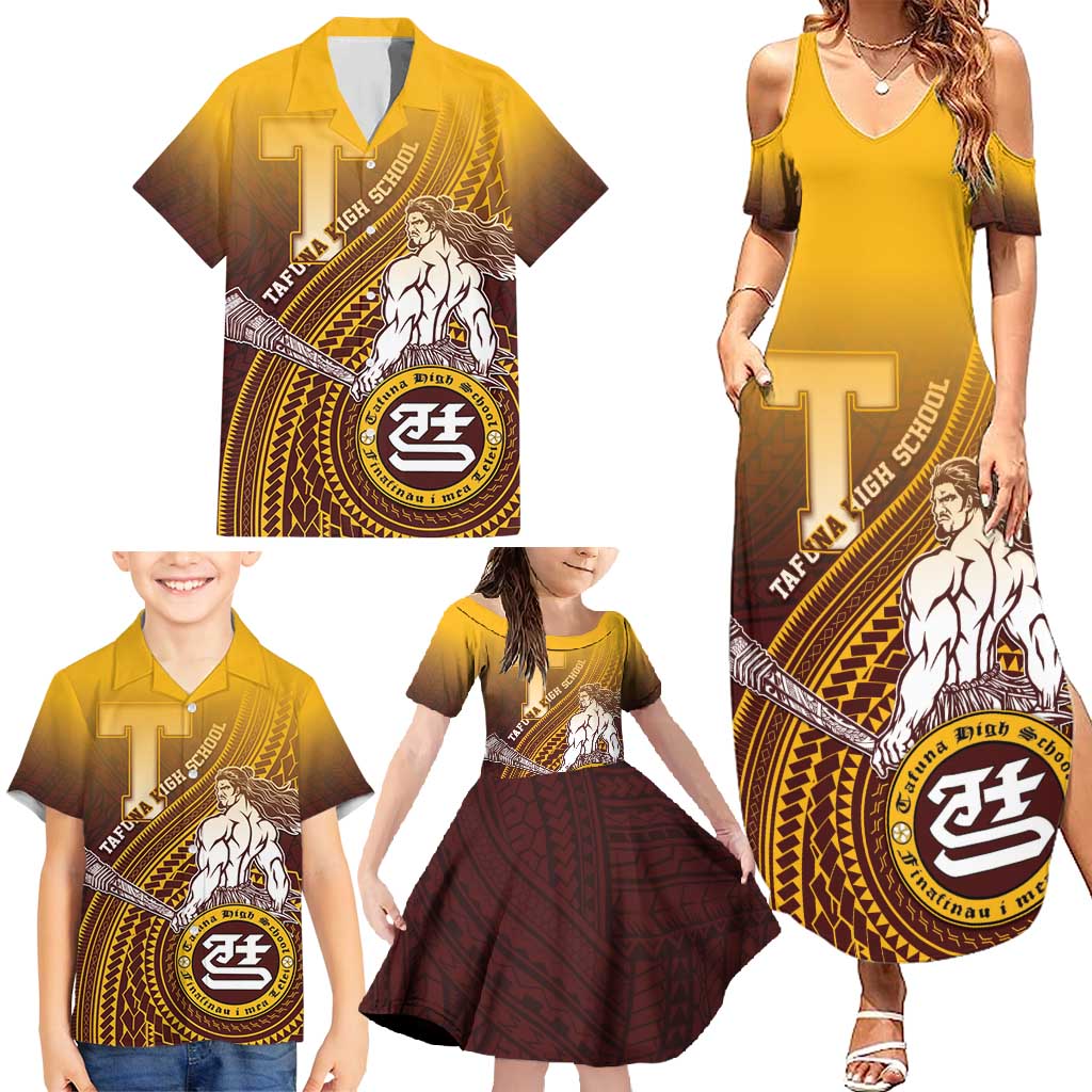 Personalized Tafuna High School Family Matching Summer Maxi Dress and Hawaiian Shirt Polynesian Warrior