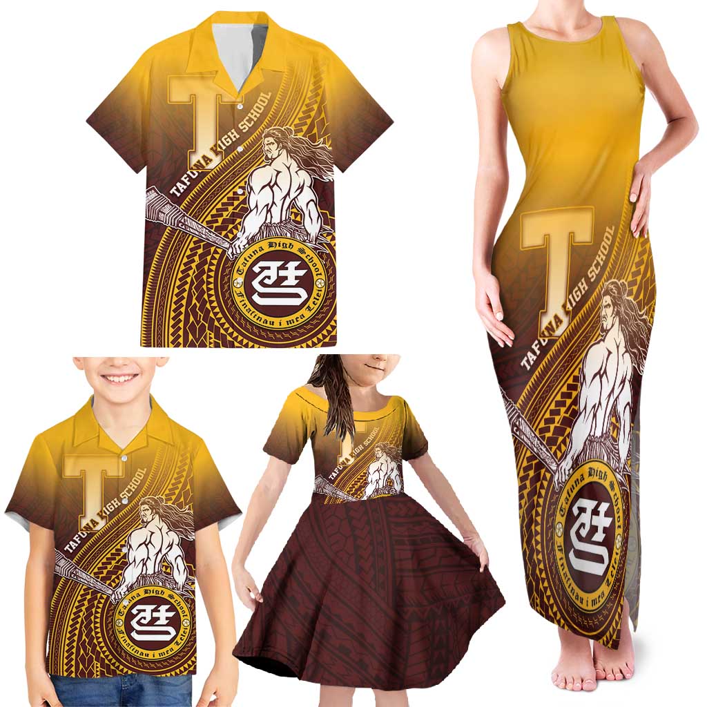 Personalized Tafuna High School Family Matching Tank Maxi Dress and Hawaiian Shirt Polynesian Warrior