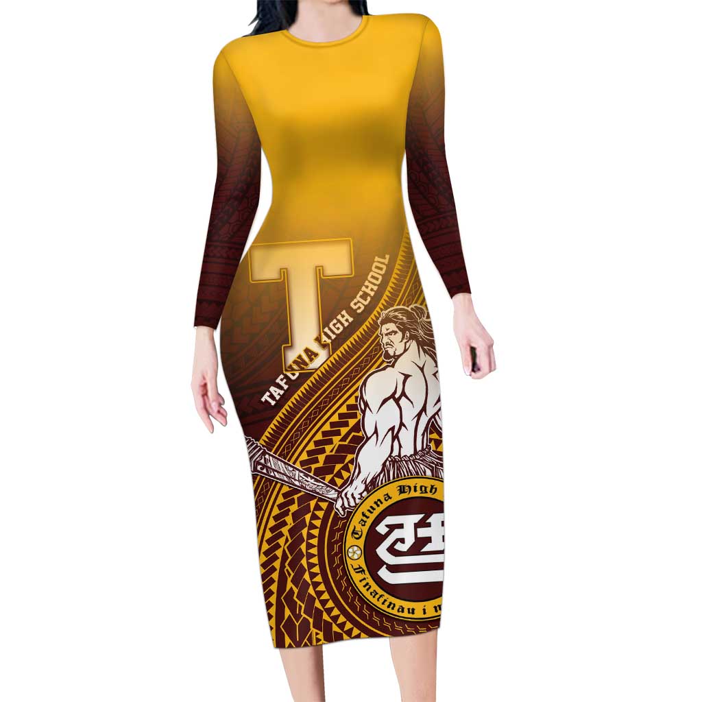 Personalized Tafuna High School Long Sleeve Bodycon Dress Polynesian Warrior