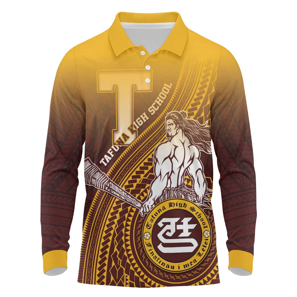 Personalized Tafuna High School Long Sleeve Polo Shirt Polynesian Warrior LT05 Maroon - Polynesian Pride