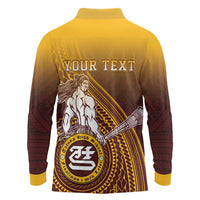 Personalized Tafuna High School Long Sleeve Polo Shirt Polynesian Warrior LT05 - Polynesian Pride