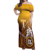 Personalized Tafuna High School Off Shoulder Maxi Dress Polynesian Warrior