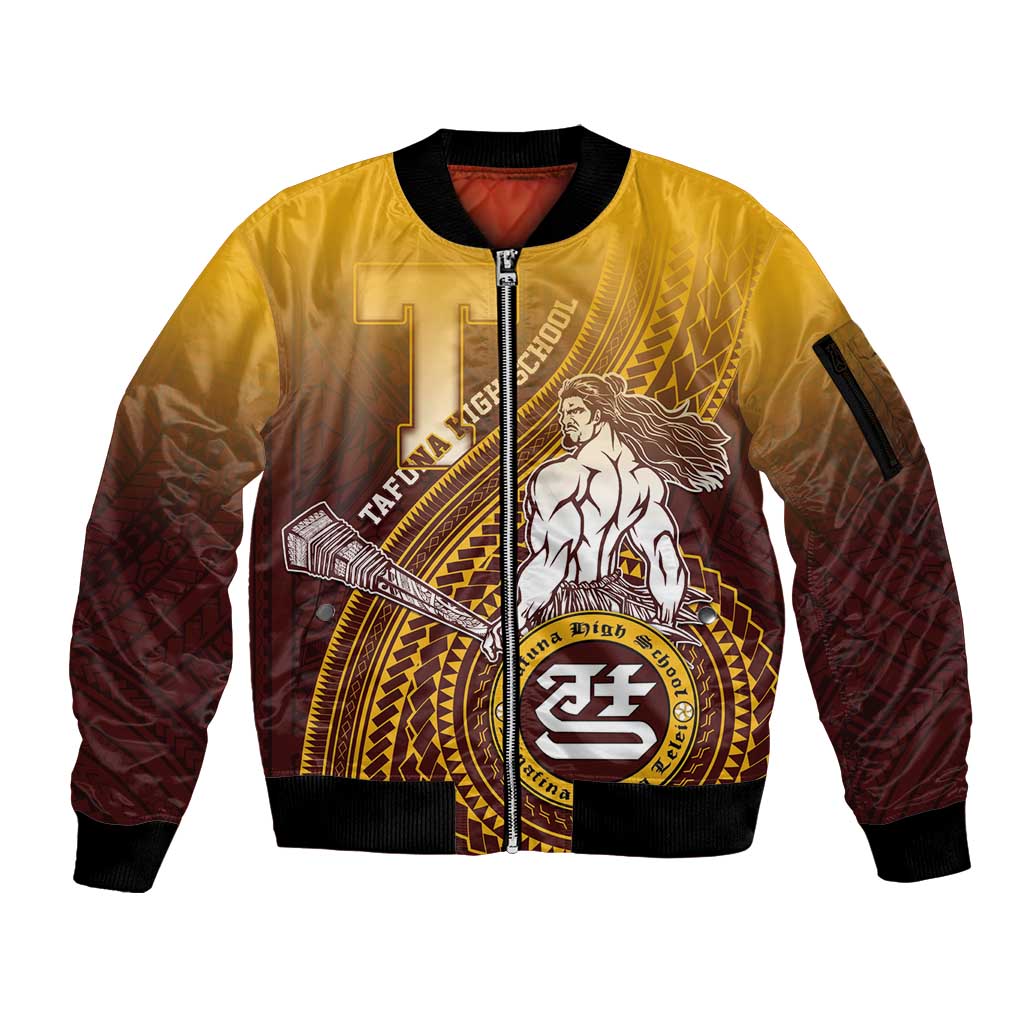 Personalized Tafuna High School Sleeve Zip Bomber Jacket Polynesian Warrior