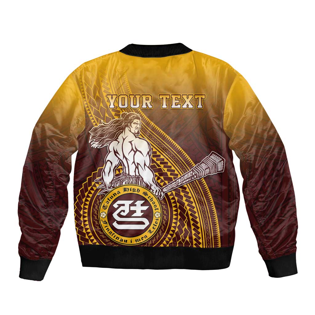 Personalized Tafuna High School Sleeve Zip Bomber Jacket Polynesian Warrior