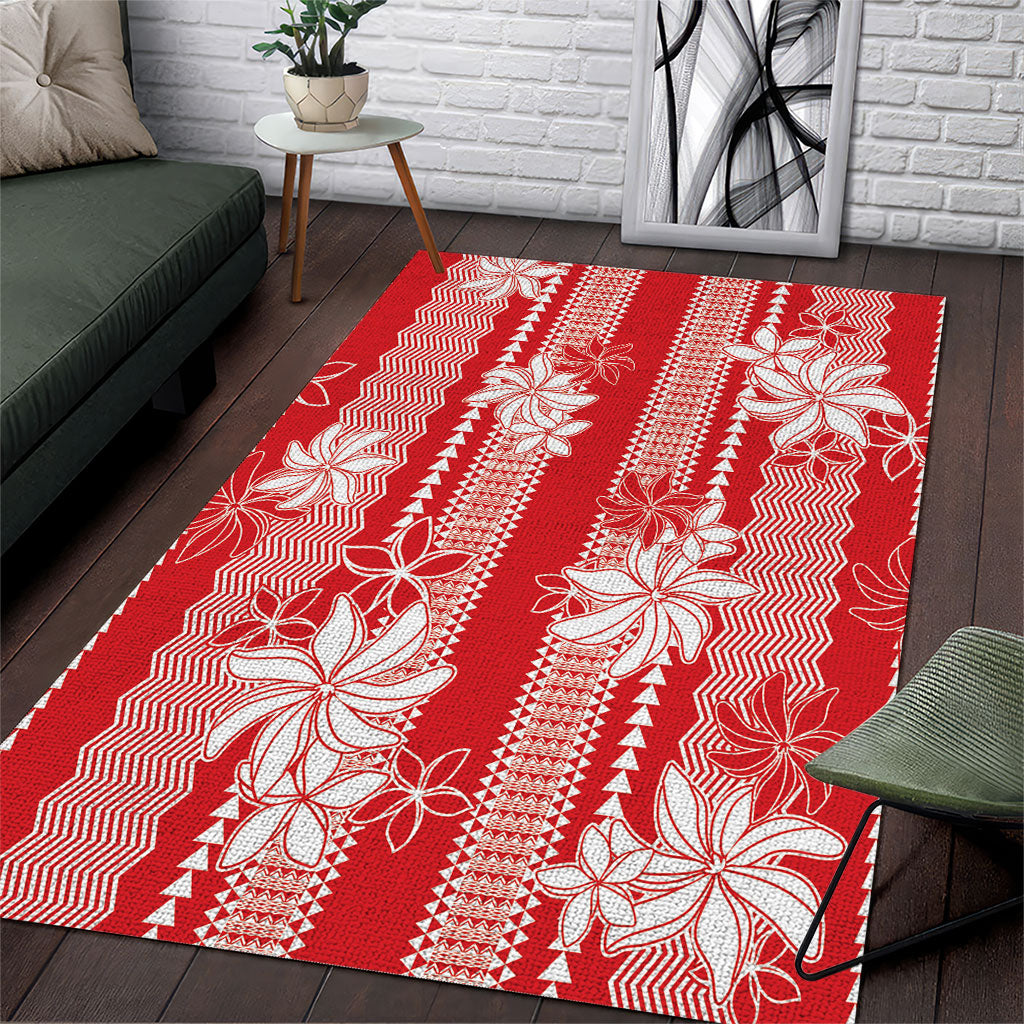 Hawaii Kakau Tribal Area Rug With Red Tiare