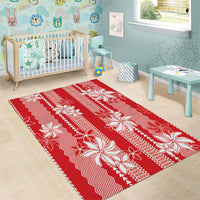 Hawaii Kakau Tribal Area Rug With Red Tiare