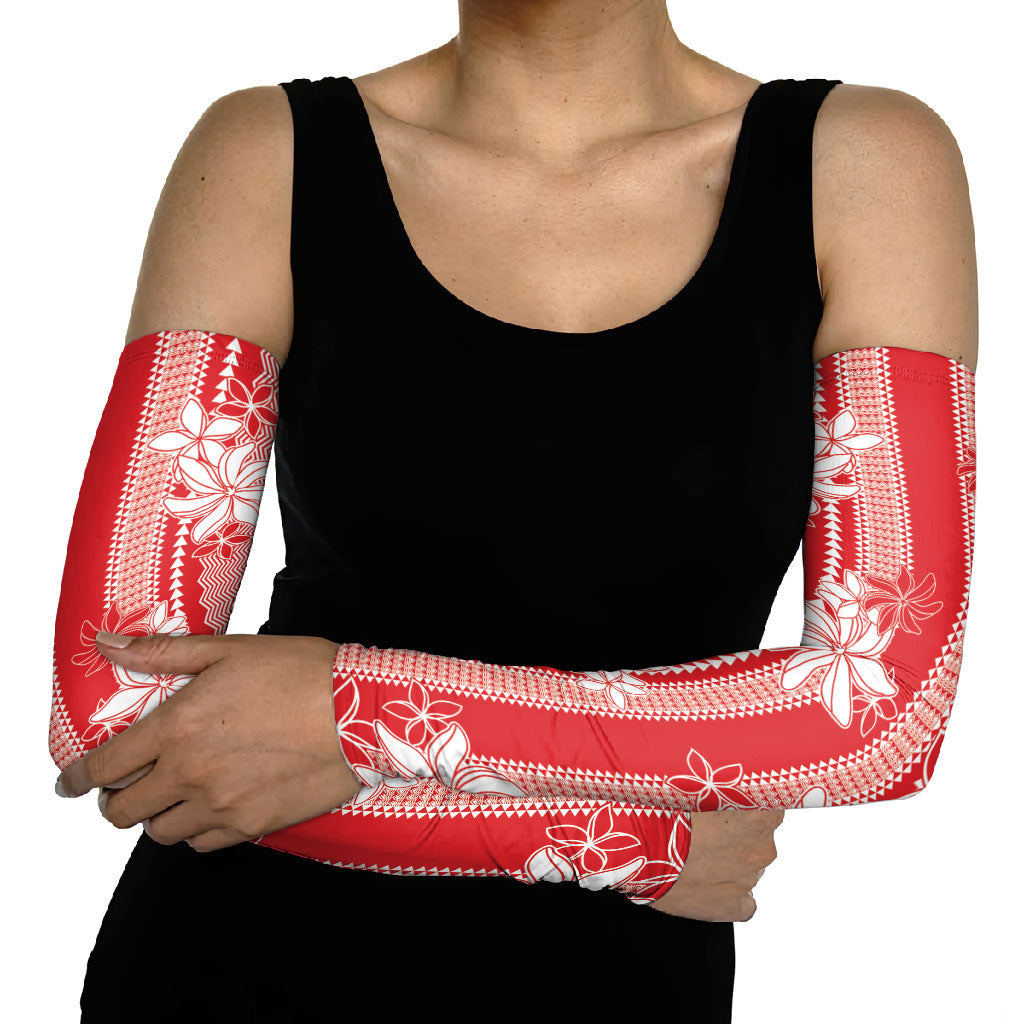 Hawaii Kakau Tribal Arm Sleeves With Red Tiare
