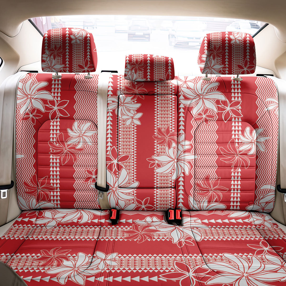 Hawaii Kakau Tribal Back Car Seat Cover With Red Tiare