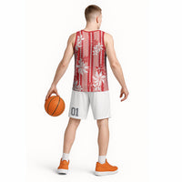 Hawaii Kakau Tribal Basketball Jersey With Red Tiare