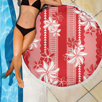 Hawaii Kakau Tribal Beach Blanket With Red Tiare