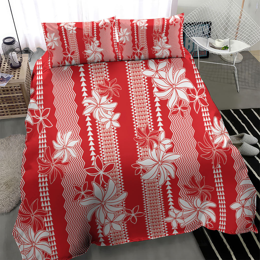 Hawaii Kakau Tribal Bedding Set With Red Tiare