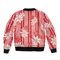 Hawaii Kakau Tribal Bomber Jacket With Red Tiare