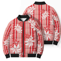 Hawaii Kakau Tribal Bomber Puffer Jacket With Red Tiare
