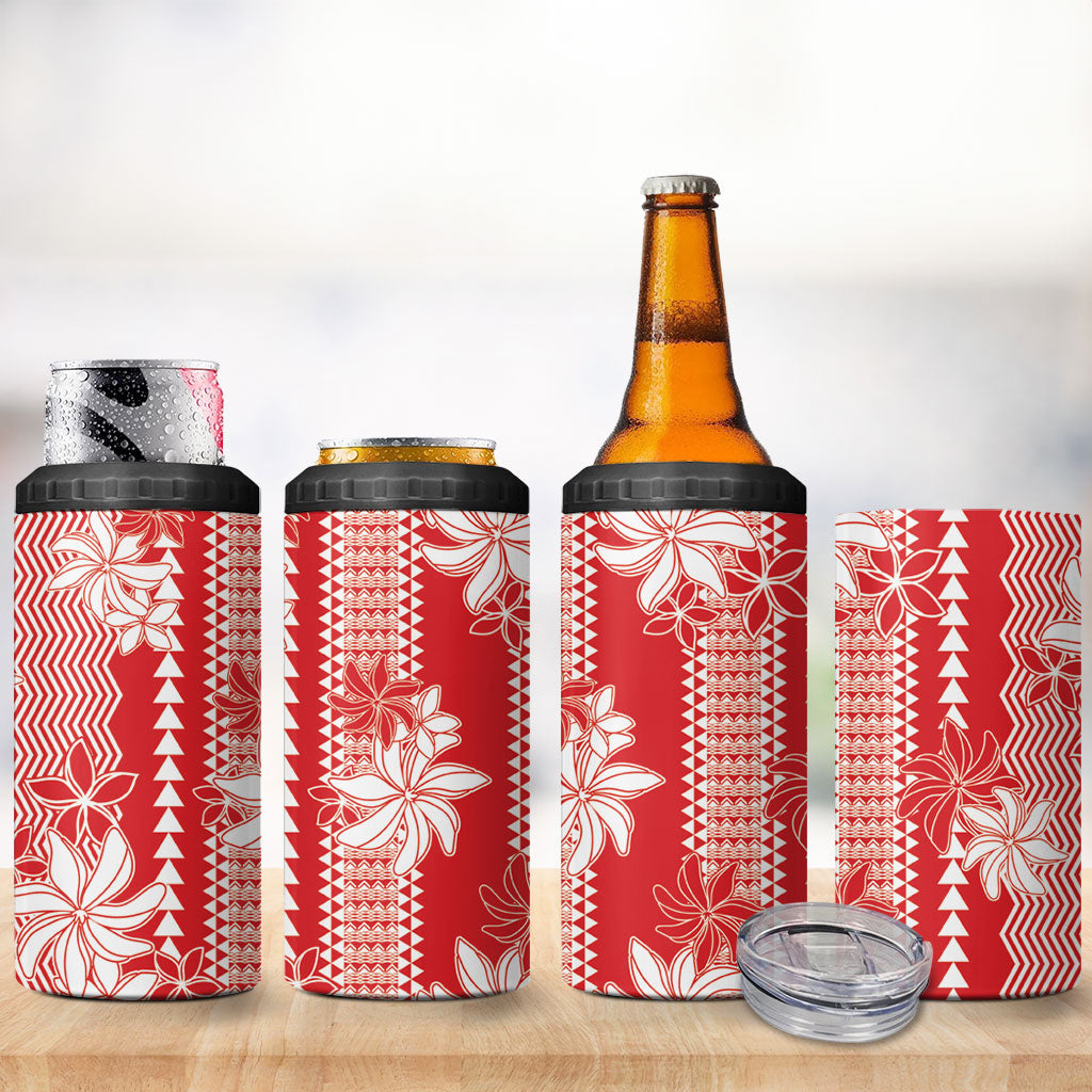 Hawaii Kakau Tribal 4 in 1 Can Cooler Tumbler With Red Tiare