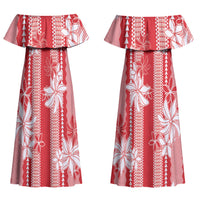 Hawaii Kakau Tribal Couples Matching Off Shoulder Maxi Dress and Hawaiian Shirt With Red Tiare LT05 - Polynesian Pride