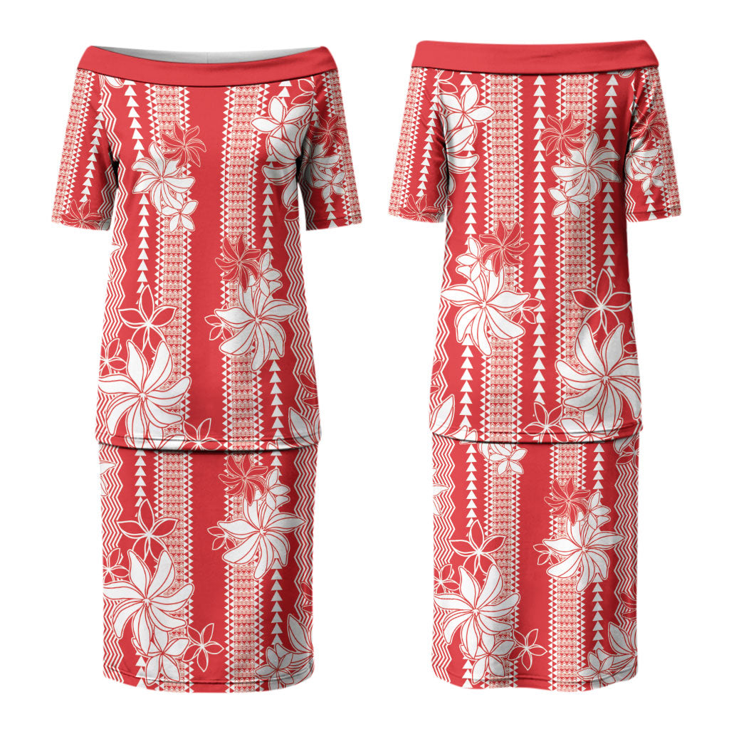 Hawaii Kakau Tribal Couples Matching Puletasi and Hawaiian Shirt With Red Tiare LT05 - Polynesian Pride