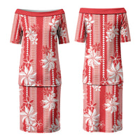 Hawaii Kakau Tribal Couples Matching Puletasi and Hawaiian Shirt With Red Tiare LT05 - Polynesian Pride
