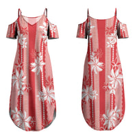 Hawaii Kakau Tribal Couples Matching Summer Maxi Dress and Hawaiian Shirt With Red Tiare LT05 - Polynesian Pride