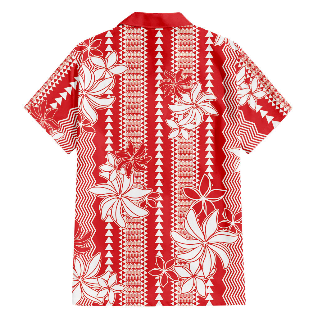 Hawaii Kakau Tribal Family Matching Long Sleeve Bodycon Dress and Hawaiian Shirt With Red Tiare