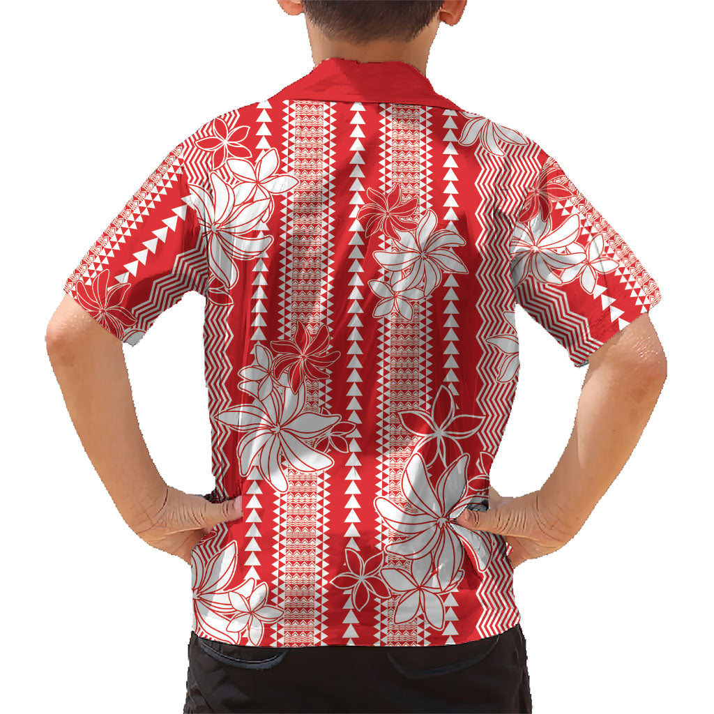 Hawaii Kakau Tribal Family Matching Off Shoulder Short Dress and Hawaiian Shirt With Red Tiare