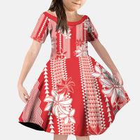 Hawaii Kakau Tribal Family Matching Summer Maxi Dress and Hawaiian Shirt With Red Tiare