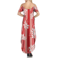 Hawaii Kakau Tribal Family Matching Summer Maxi Dress and Hawaiian Shirt With Red Tiare