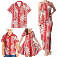 Hawaii Kakau Tribal Family Matching Tank Maxi Dress and Hawaiian Shirt With Red Tiare LT05 - Polynesian Pride