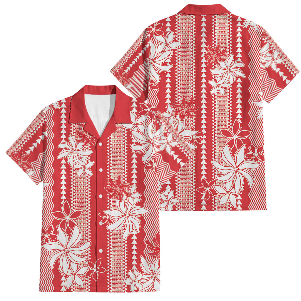 Hawaii Kakau Tribal Family Matching Tank Maxi Dress and Hawaiian Shirt With Red Tiare LT05 Dad's Shirt - Short Sleeve Red - Polynesian Pride