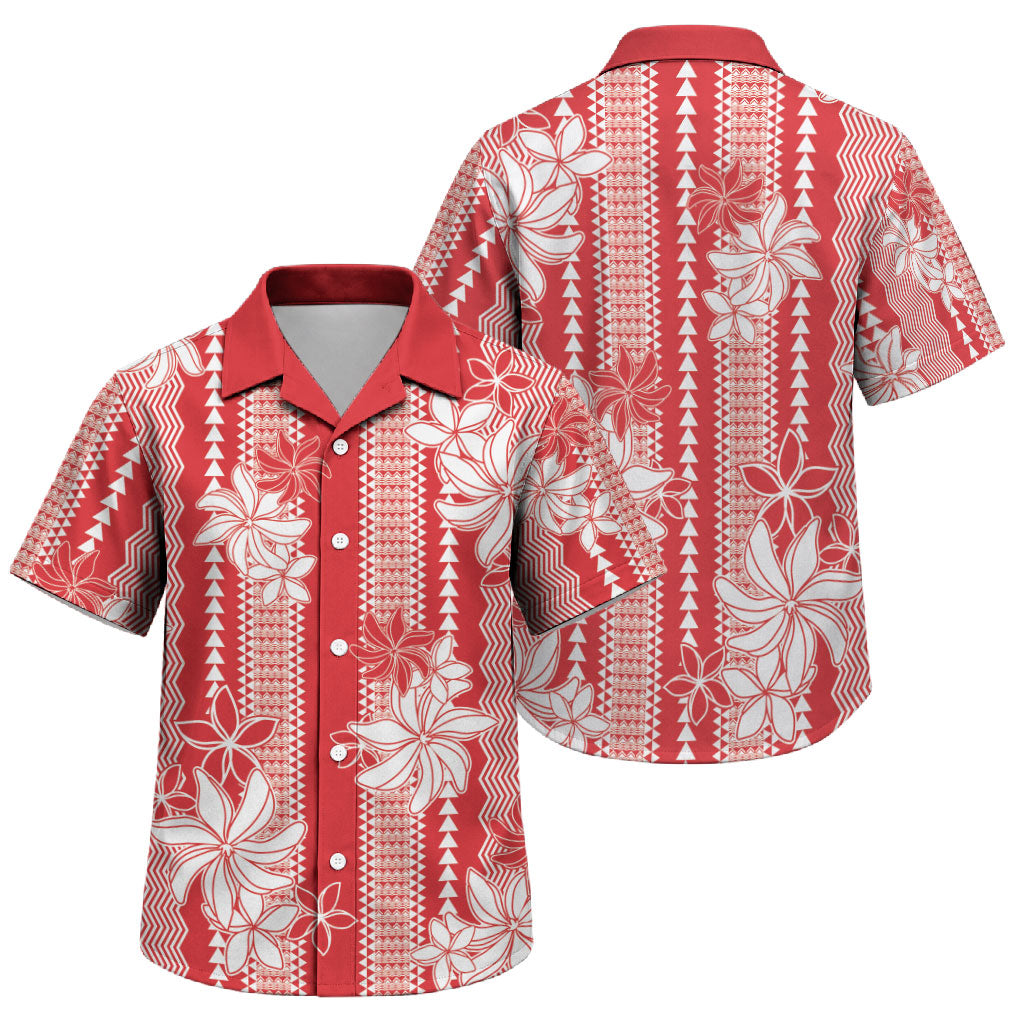 Hawaii Kakau Tribal Family Matching Tank Maxi Dress and Hawaiian Shirt With Red Tiare LT05 Son's Shirt Red - Polynesian Pride