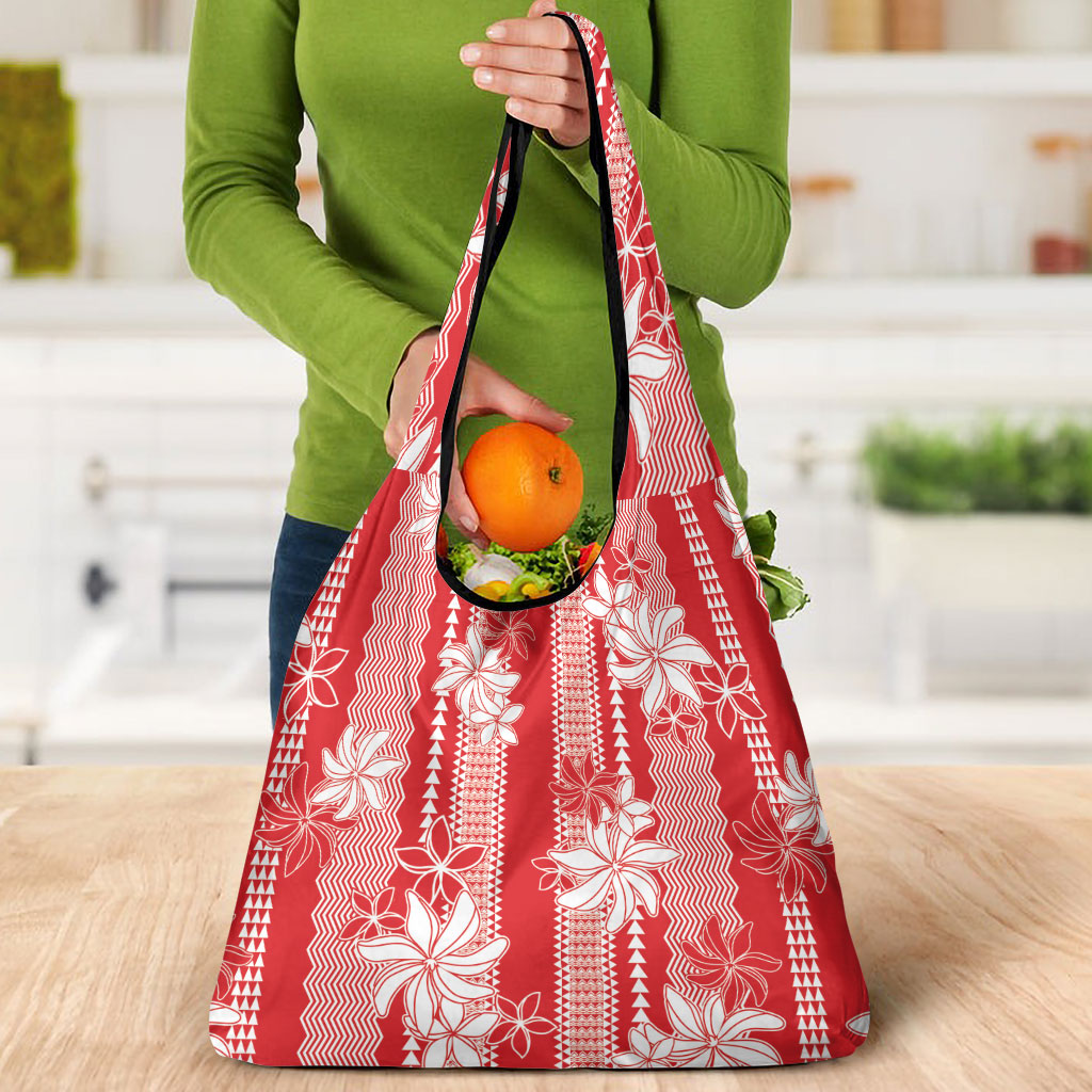 Hawaii Kakau Tribal Grocery Bag With Red Tiare