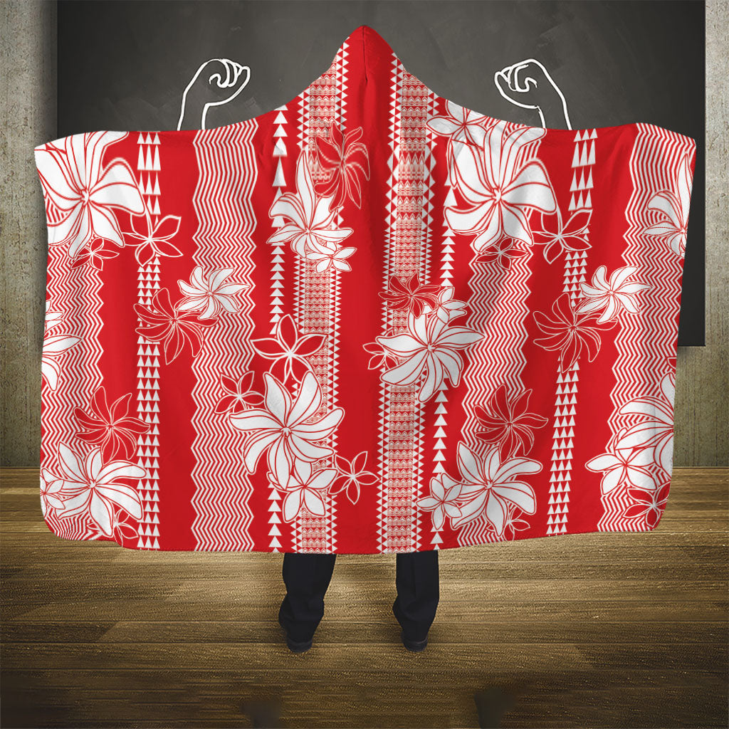 Hawaii Kakau Tribal Hooded Blanket With Red Tiare