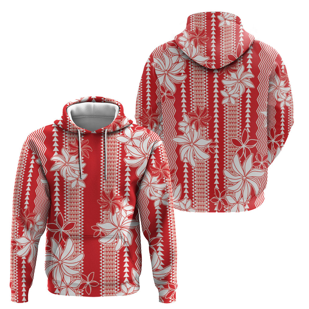Hawaii Kakau Tribal Hoodie With Red Tiare