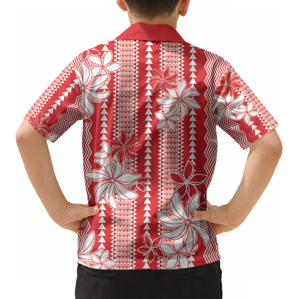 Hawaii Kakau Tribal Kid Hawaiian Shirt With Red Tiare LT05 - Polynesian Pride