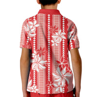 Hawaii Kakau Tribal Kid Polo Shirt With Red Tiare