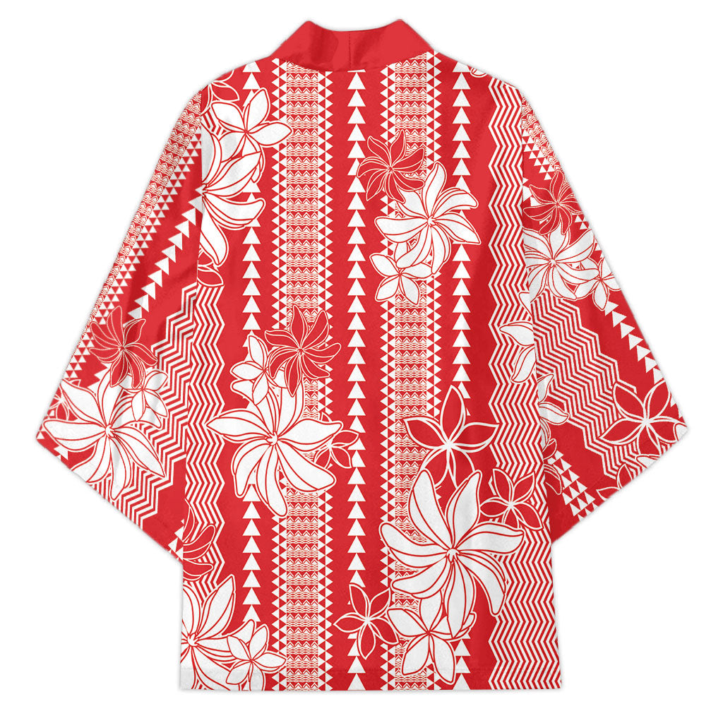 Hawaii Kakau Tribal Kimono With Red Tiare