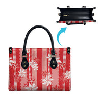 Hawaii Kakau Tribal Leather Bag With Red Tiare
