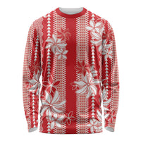 Hawaii Kakau Tribal Long Sleeve Shirt With Red Tiare