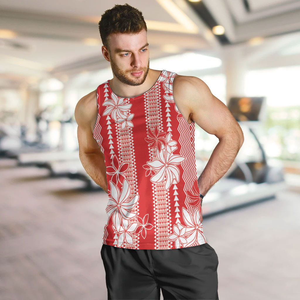 Hawaii Kakau Tribal Men Tank Top With Red Tiare