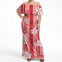 Hawaii Kakau Tribal Off Shoulder Maxi Dress With Red Tiare LT05 Women Red - Polynesian Pride
