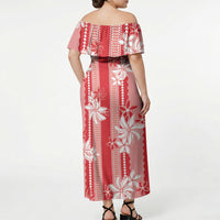 Hawaii Kakau Tribal Off Shoulder Maxi Dress With Red Tiare LT05 - Polynesian Pride