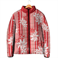 Hawaii Kakau Tribal Padded Jacket With Red Tiare