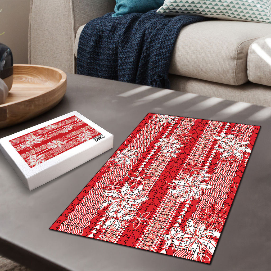 Hawaii Kakau Tribal Puzzle With Red Tiare