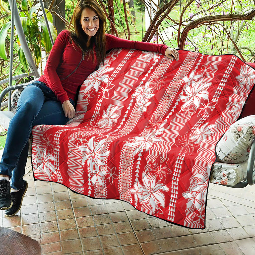 Hawaii Kakau Tribal Quilt With Red Tiare