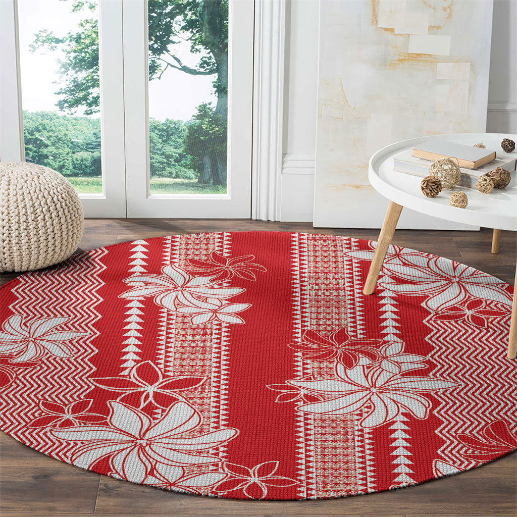Hawaii Kakau Tribal Round Carpet With Red Tiare