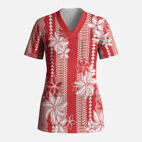 Hawaii Kakau Tribal Scrub Top With Red Tiare