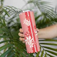 Hawaii Kakau Tribal Skinny Tumbler With Red Tiare