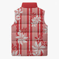 Hawaii Kakau Tribal Sleeveless Puffer Jacket With Red Tiare